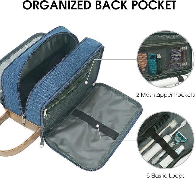 WANDF Travel Toiletry Bag for Men Large Toiletries Shaving Bag Water Resistant - Image 4