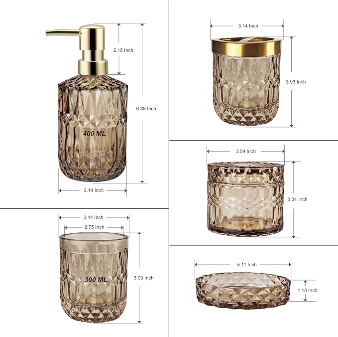 Brown Bathroom Accessories Set, Lotion Soap Dispenser, Toothbrush Holder Set - Image 7