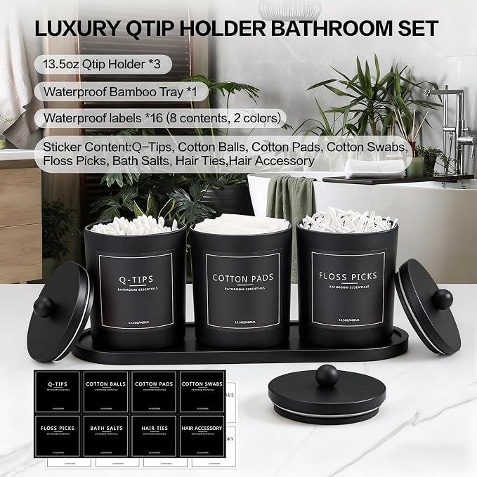 3 Pack Qtip Holder Bathroom Set, Cotton Ball Swab Pad Holder Cotton Round Floss - Image 2