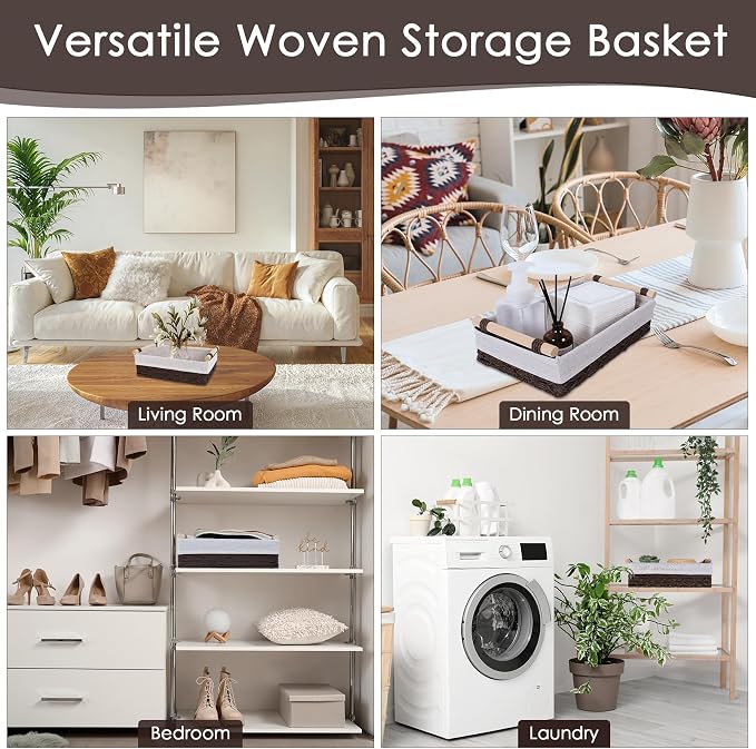 Wicker Storage Basket with Wooden Handle – Paper Rope Decorative Toilet Paper - Image 6