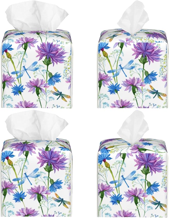 Watercolor Flowers and Dragonflies Tissue Box Cover Square - Image 2