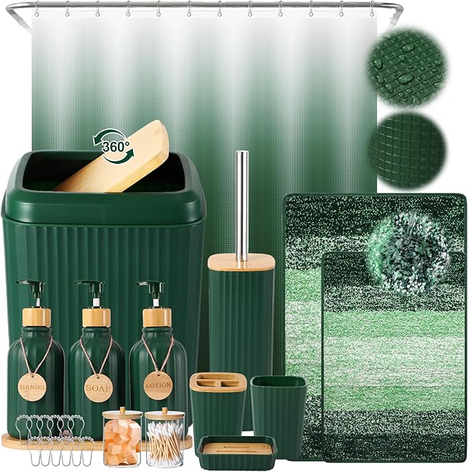 32PCS Dark Green Bathroom Accessories Set by BetterbathroomwithXLHOME