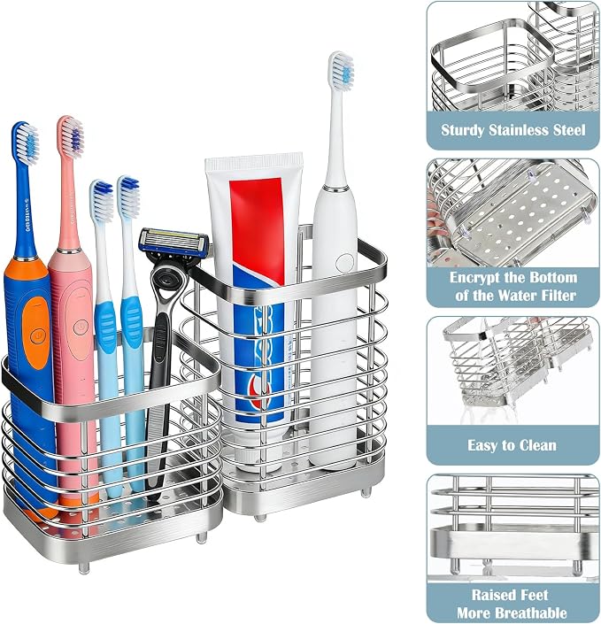 MYITYARD Toothbrush Holder for Bathroom, Stainless Steel Ventilated Electric - Image 3