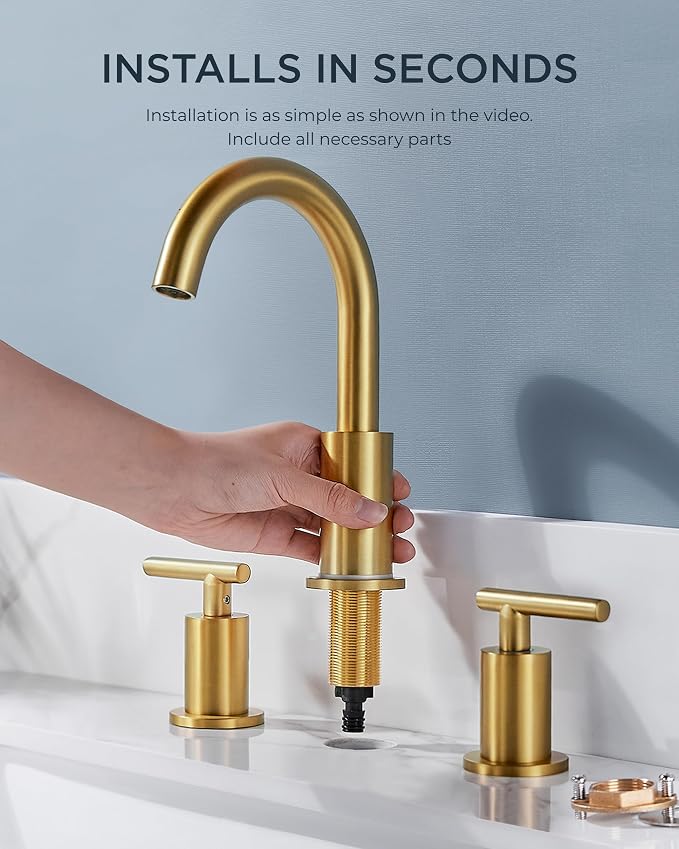 FORIOUS LED Bathroom Faucet Gold, 3 Hole Bathroom Faucet Brushed Gold Widespread - Image 7