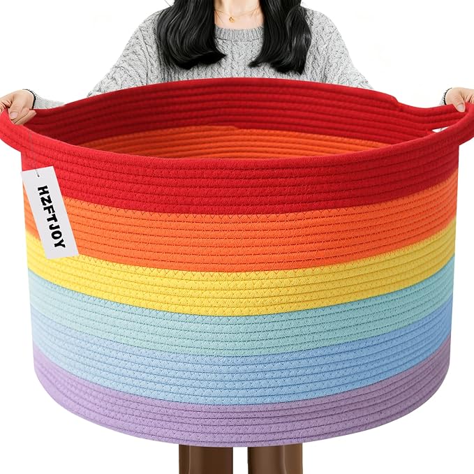 115L Large Blanket Basket, 23.6" L x 23.6" W x 15.7" H Rope Woven Baskets by HZFTJOY