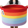 115L Large Blanket Basket, 23.6" L x 23.6" W x 15.7" H Rope Woven Baskets by HZFTJOY