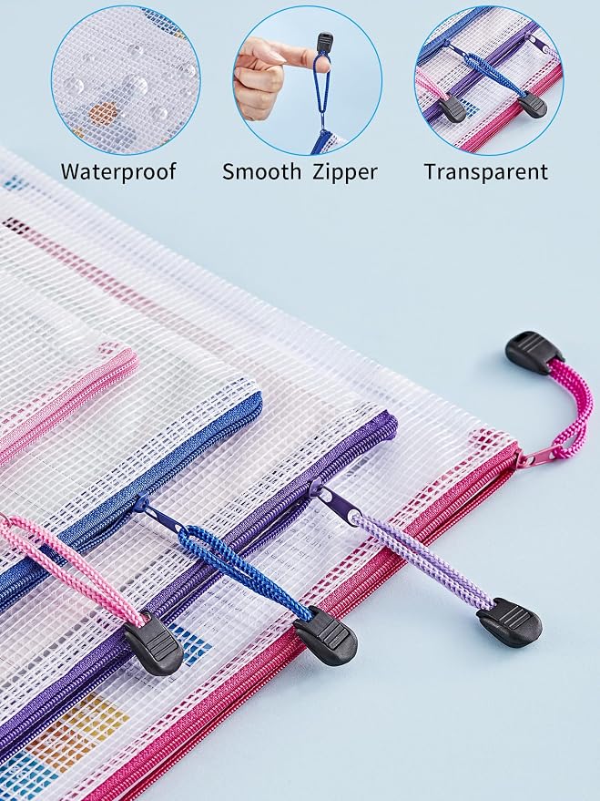 JARLINK 20 Pack 8 Sizes Mesh Pouch, 9 Colors, Waterproof Zipper File Bags - Image 4
