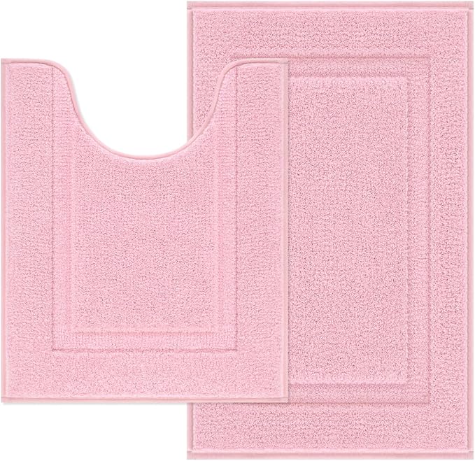 SHACOS 2 Pieces Pink Bathroom Rugs Set - Image 6