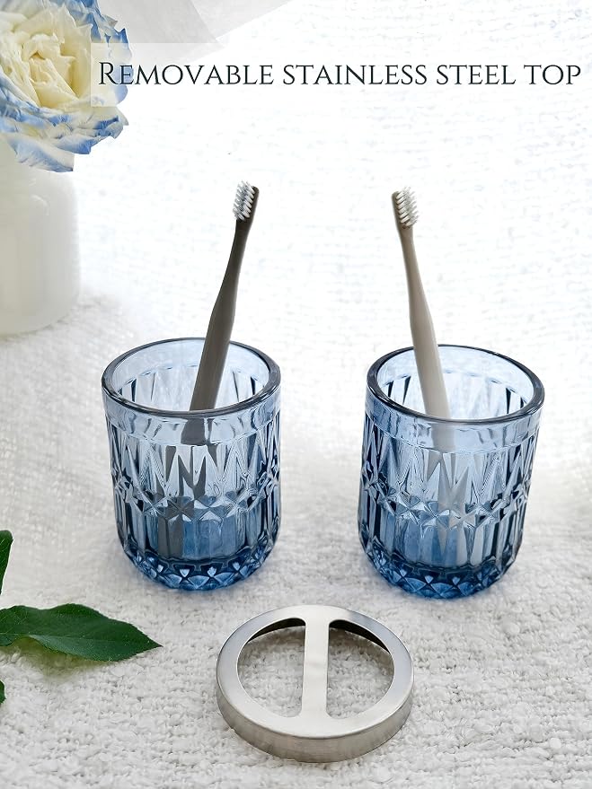 Blue Bathroom Accessories Set, Hand Soap Dispenser, Soap Dish, Toothbrush - Image 3