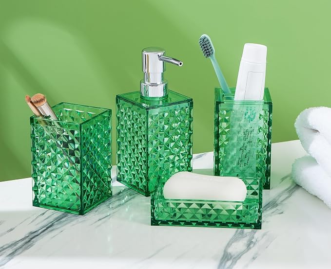 Bathroom Accessory Set, Diamond Pattern Bathroom Soap Dispenser and Toothbrush - Image 7