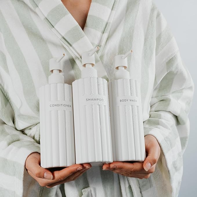 Stylish Shampoo and Conditioner Dispenser Set of 3 - Image 7