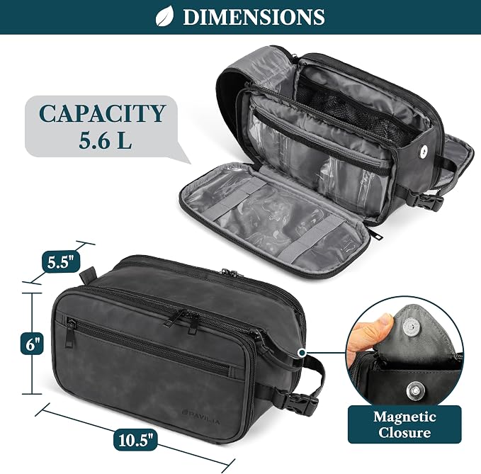 PAVILIA Toiletry Bag for Men Women, Mens Travel Bag Toiletries Organizer Case - Image 4