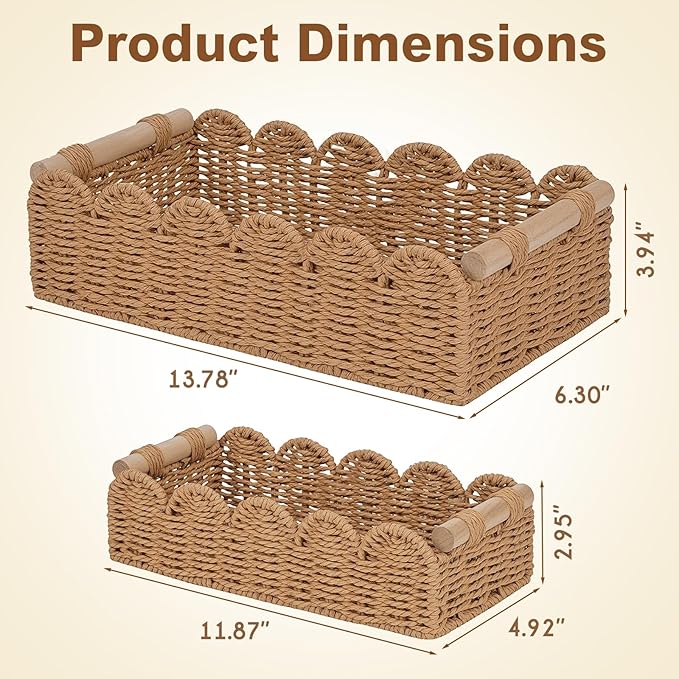 Set of 2 Paper Rope Scalloped Edge Decor Baskets, Small Storage Basket and - Image 2