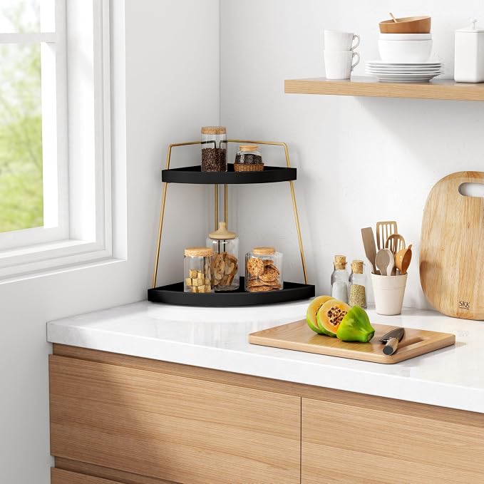 Forbena Black and Gold Corner Bathroom Counter Organizer, Modern Kitchen - Image 3