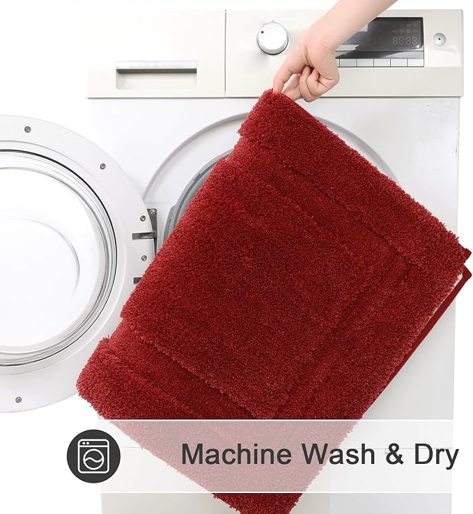 SHACOS Red Bathroom Rugs Sets 2 Piece 32x20 + 47x20 inch, Microfiber Non Slip - Image 6