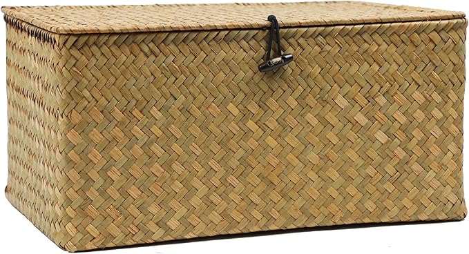 Wicker Basket with Lid, Natural Seagrass Storage Baskets by ORDELITE