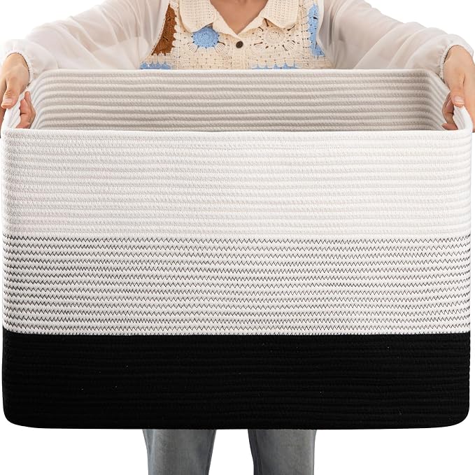 OIAHOMY 108L Large Cotton Rope Basket, Rectangle Woven Baskets by MasterofSpaceOptimization