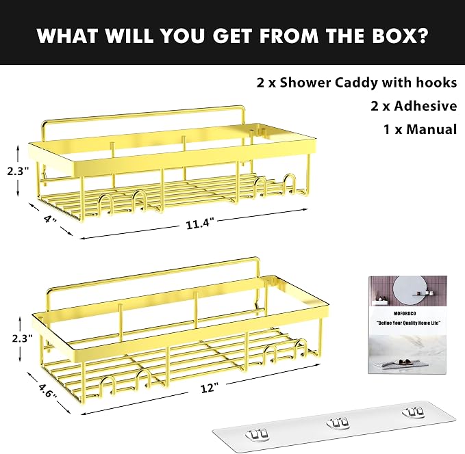 Moforoco Shower Caddy Shelf Organizer Rack, Self Adhesive Black Bathroom - Image 2