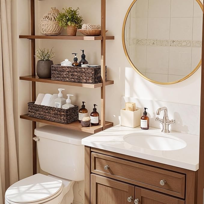 StorageWorks Brown Water Hyacinth Bathroom Basket Organizer and Storage - Image 5