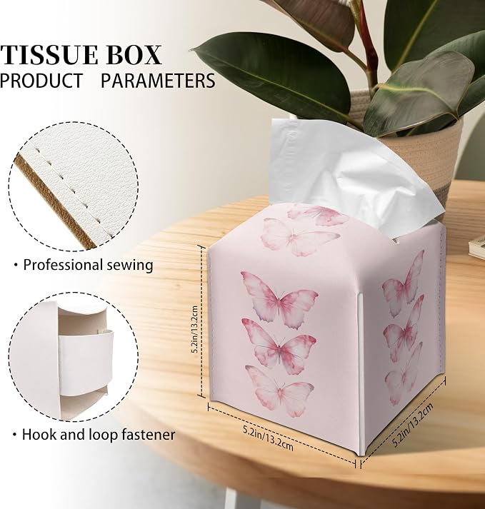 Grace Yonks Cute Pink Butterfly Tissue Box Cover Square, Cube Case - Image 2
