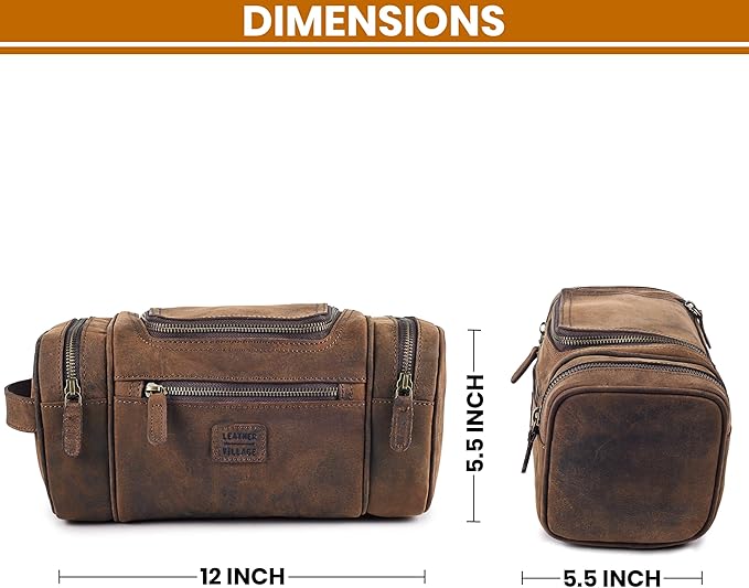 LEATHER VILLAGE Genuine Leather Travel Dopp Kit - Image 5