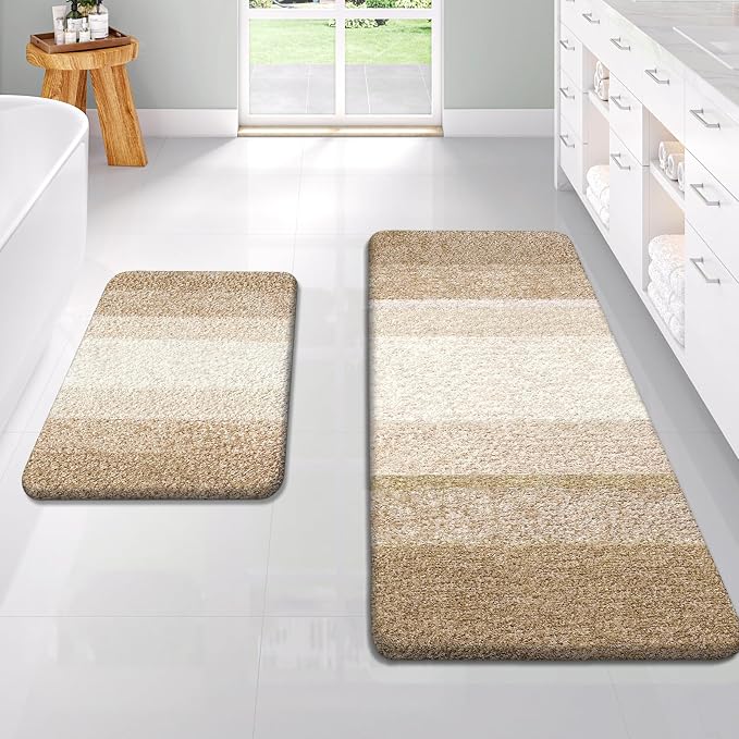 OLANLY Bathroom Rug Set 2 Piece, Soft Absorbent Microfiber Bath Rug Set by OLANLY