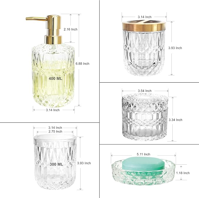 Glass Bathroom Accessories Set, Soap Dispenser, Toothbrush Holder Set, Soap Dish - Image 8