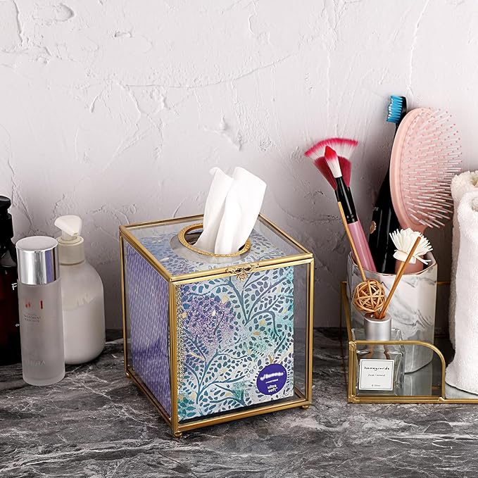 Sumnacon Square Clear Glass Tissue Box Cover -Dainty Cube Tissue Box Holder - Image 3