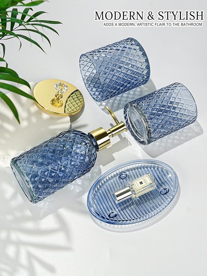 Blue Bathroom Accessories Set, Toothbrush Holder, Qtip Holder, Soap Dish - Image 2