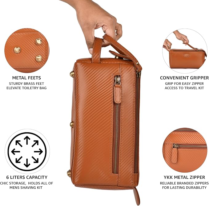 LEATHER VILLAGE Genuine Carbon Fiber Genuine Leather Travel Toiletry Bag - Image 4