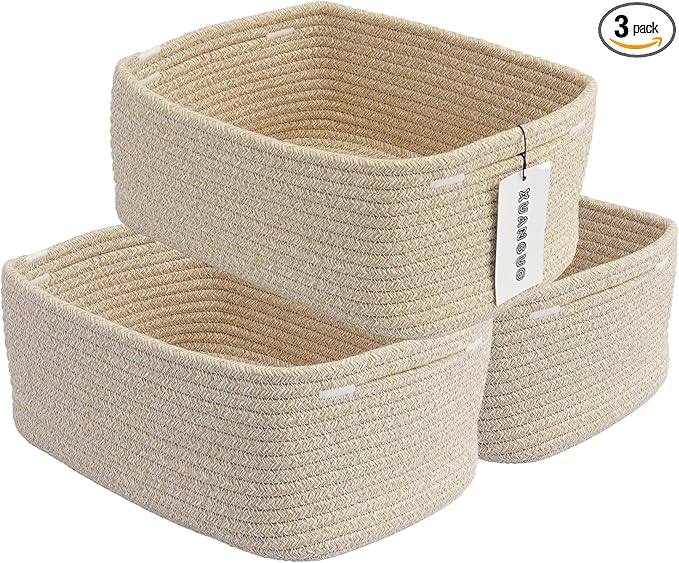 Small Woven Storage Baskets 12“X8”X5“ Decorative Rope Bins by XUANGUO