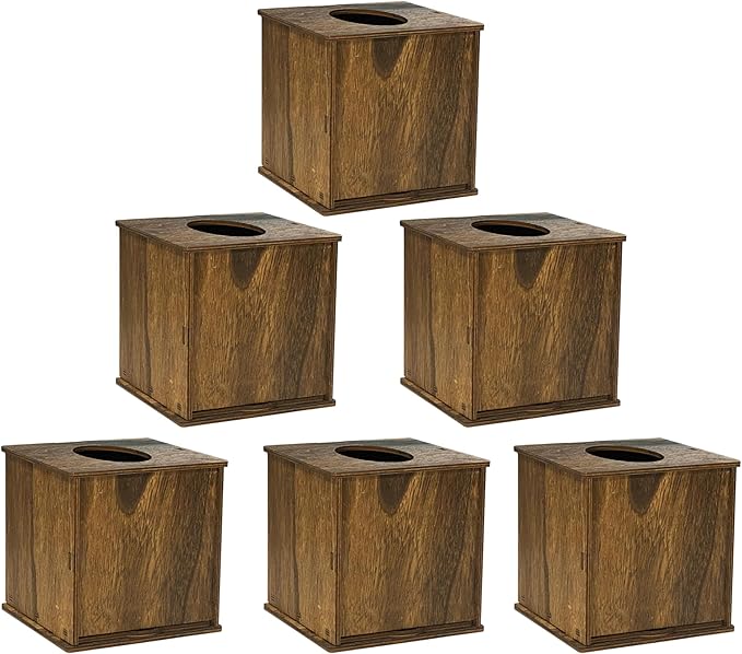 6 Pack Square Tissue Box Cover Rustic Wood Tissue Box Holder by Cregugua