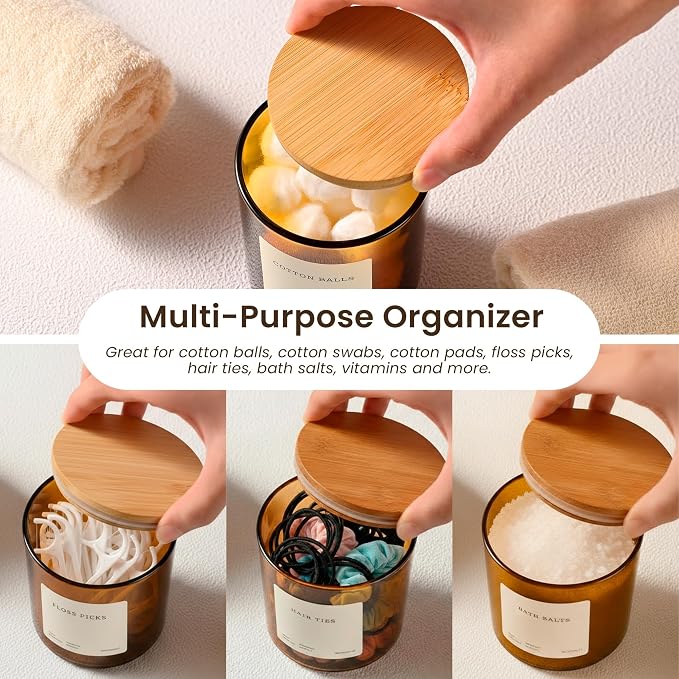 MaisoNovo Qtip Holder Bathroom Set – Airtight Cotton Ball Holder - Image 4