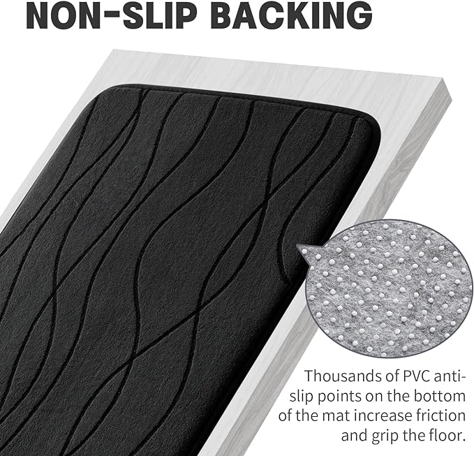 YIHOUSE Memory Foam Black Bathroom Rug Sets 3 Piece, Ultra Absorbent Bath Mat - Image 7