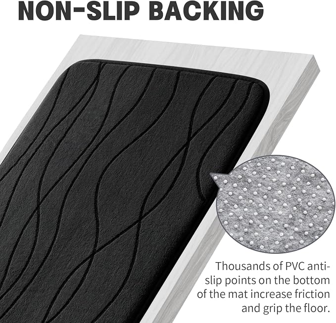 YIHOUSE Memory Foam Black Bathroom Rug Sets 5 Piece, Ultra Absorbent Bath Mat - Image 6