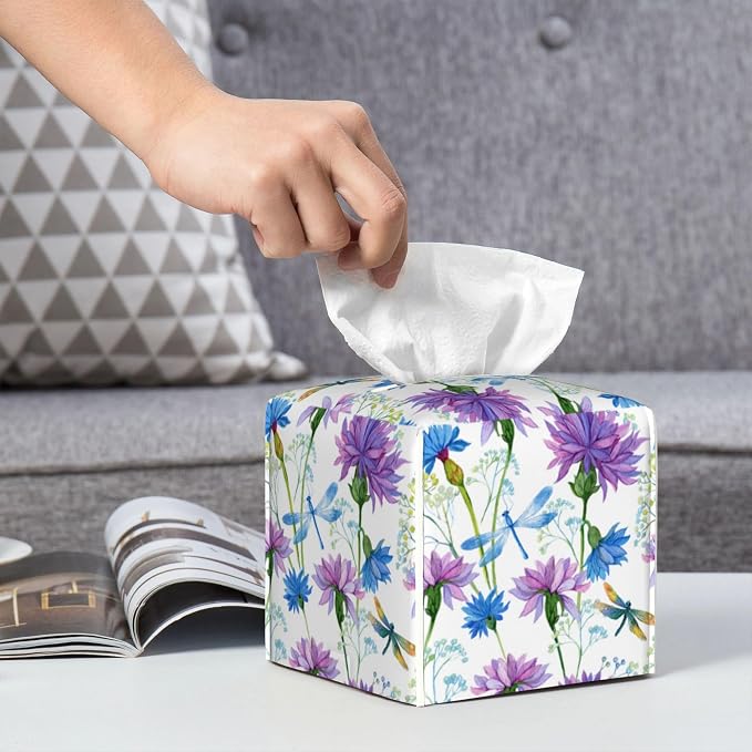 Watercolor Flowers and Dragonflies Tissue Box Cover Square - Image 6