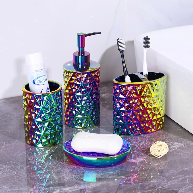 Colorful Bathroom Accessories Set 4 Pcs, Lotion Soap Dispenser, Soap Dish - Image 4