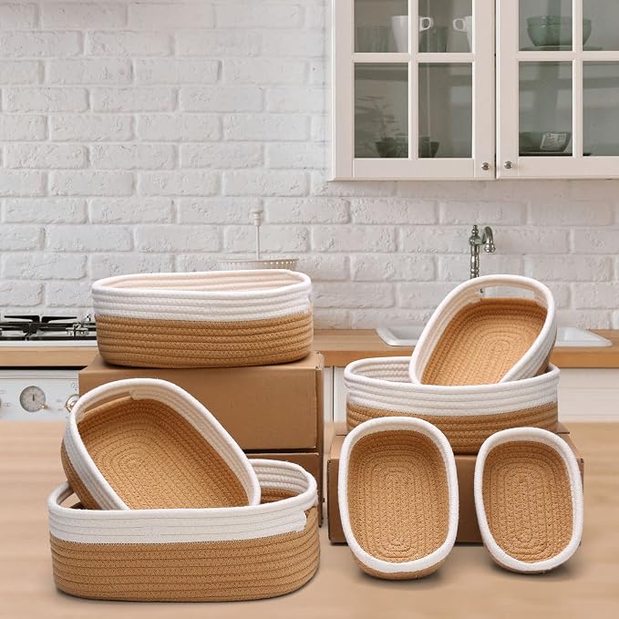 7 Piece Cotton Rope Woven Basket Set - Image 3