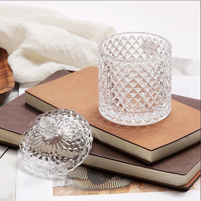 Qtip holder for bathroom, Cotton swab holder, Floss-Small Clear Glass Canister - Image 4