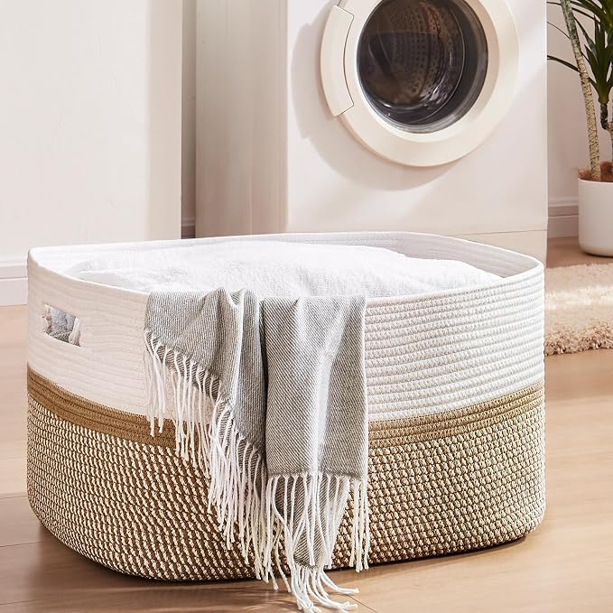 OIAHOMY Large Blanket Basket, 22”x17”x12” Rectangle Woven Baskets, Nursery - Image 2