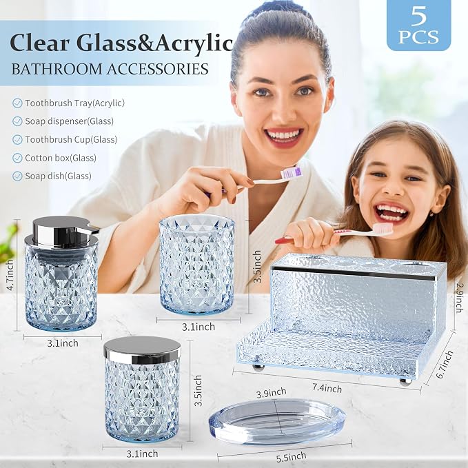 Glass Bathroom Accessories Set 5Pcs Crystal - Image 6