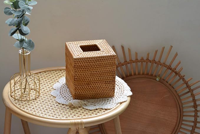 Rattan Tissue Box Cover Natural Woven Facial Napkin Holder Square - Image 5