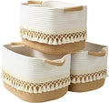 3 Pack Storage Basket for Shelves, Boho Cotton Rope Storage Bins by Degeyoyo