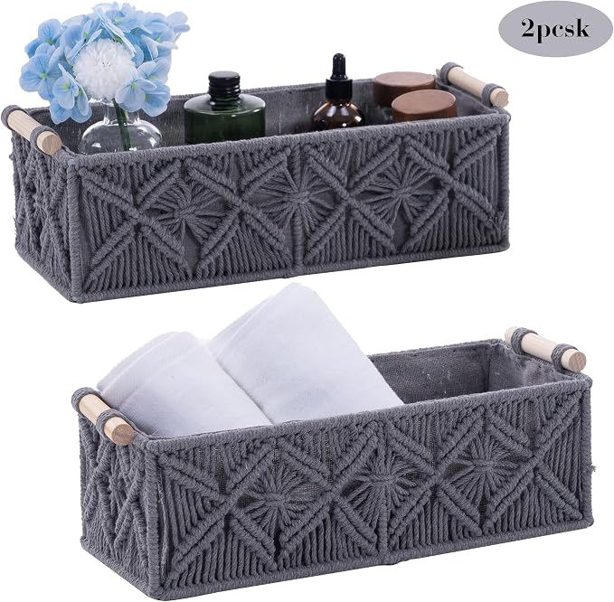 Nonam Macrame Storage Baskets, Boho Decor Style Woven Storage Boxes - Image 8