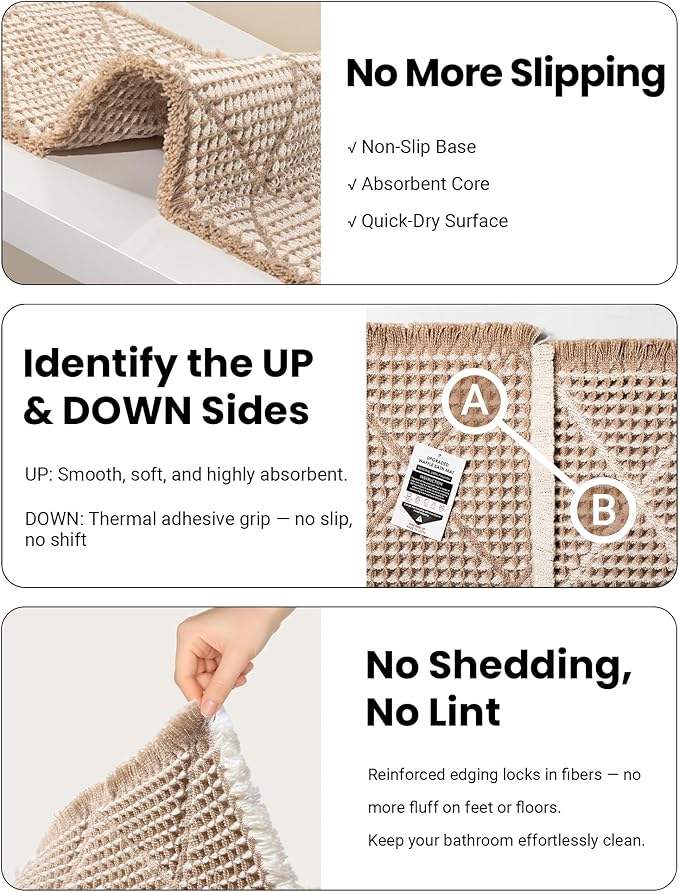 Waffle Bath Mat Set, Non Slip Bathroom Rugs Sets 2 Piece, Ultra Absorbent Long - Image 3