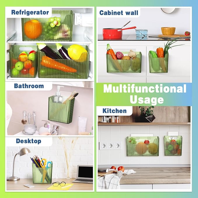 8 Pcs Storage Organizer Bins Wall Mounted Organizer Basket Plastic Cabinet Door - Image 7