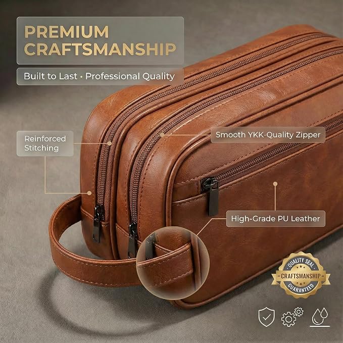 Men’s Toiletry Bag Travel Dopp Kit – double-deck PU Leather Water-Resistant - Image 6