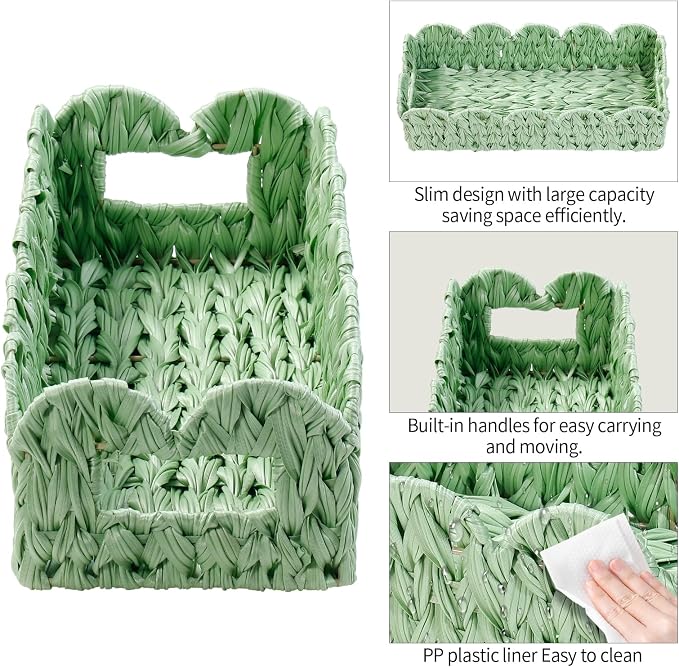 Green Toilet Basket, 2 Pack Scalloped Wicker Basket - Image 7