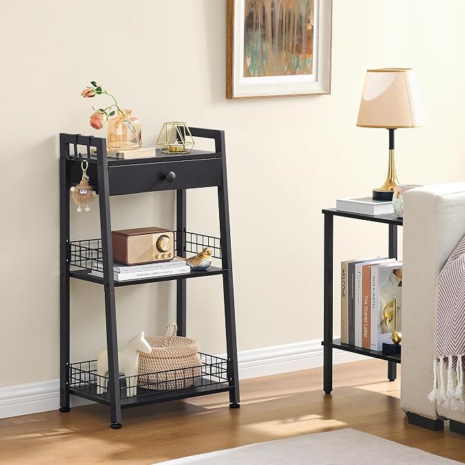 3-Tier Ladder Shelf with Drawer, Bathroom Table Stand - Image 7