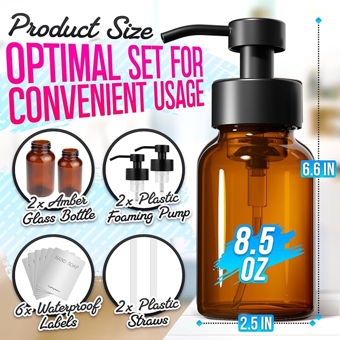2 Pcs Amber Foaming Soap Dispenser Glass - Image 2